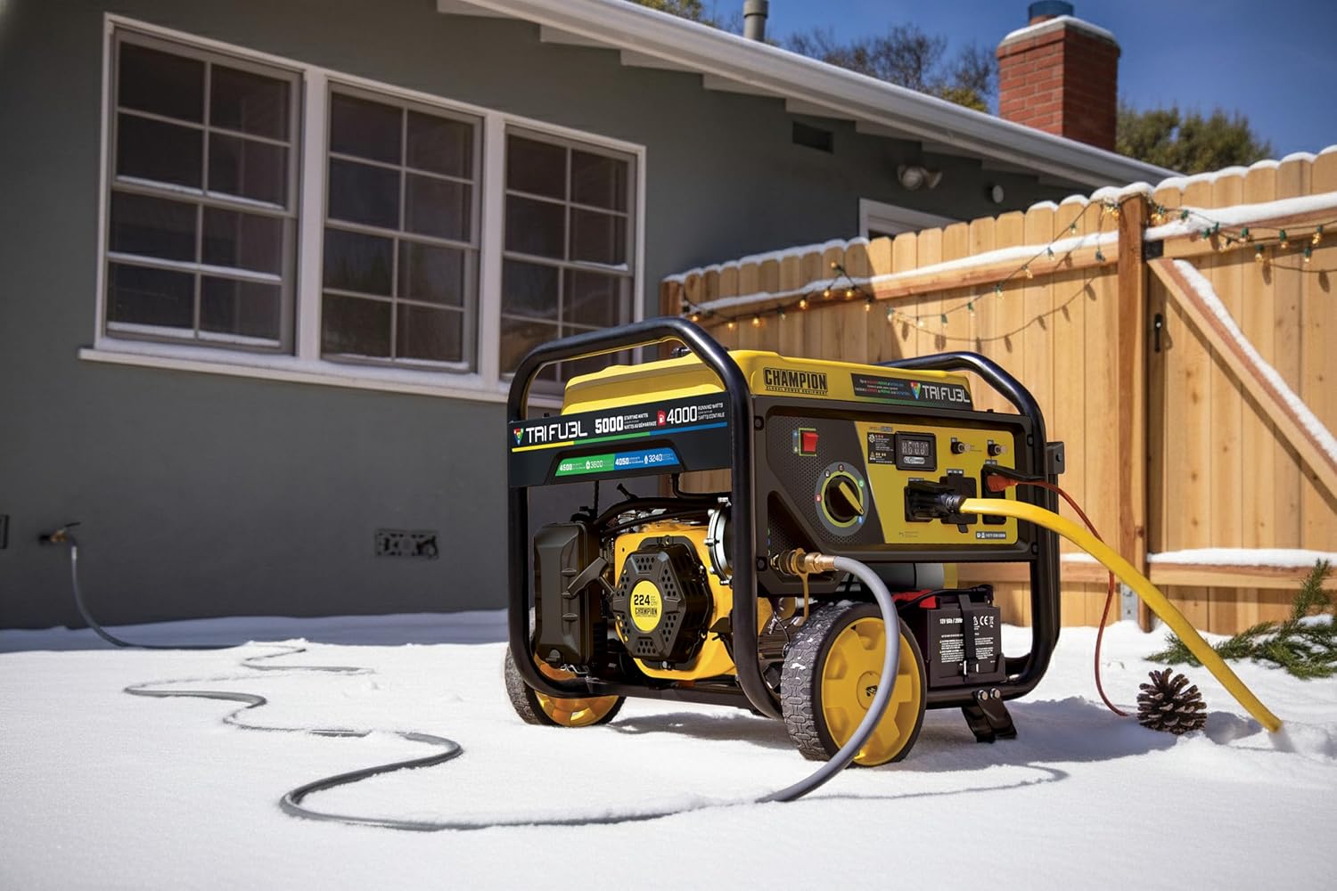 Champion Power Equipment 5000-Watt Electric Start Tri Fuel RV Ready Portable Generator with Free 3-Year Warranty