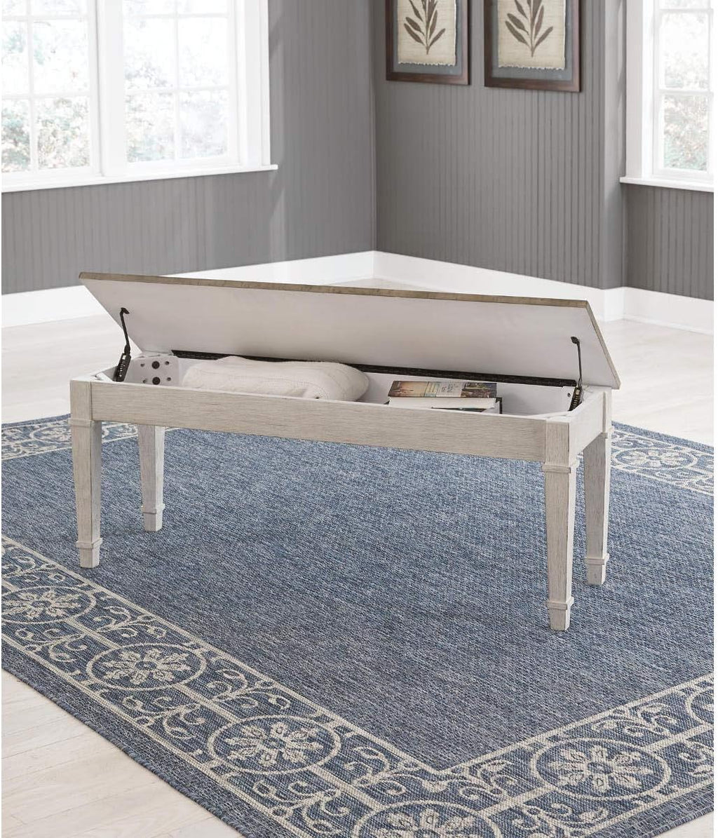 Signature Design by Ashley Skempton Farmhouse Storage Bench, Distressed Finish, Seat With Hidden Storage, Wood, 48" W x 15" D x 18.5" H, White & Light Brown