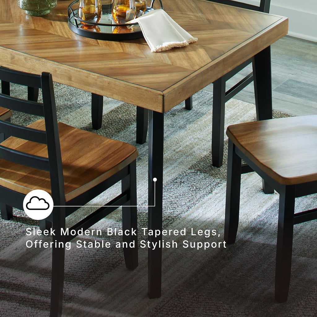 Signature Design by Ashley Blondon Rectangular Dining Room Table Set with 6 Chairs, Chevron Pattern, Tapered Legs, Seats 6, Wood, 60" Long, Brown & Black