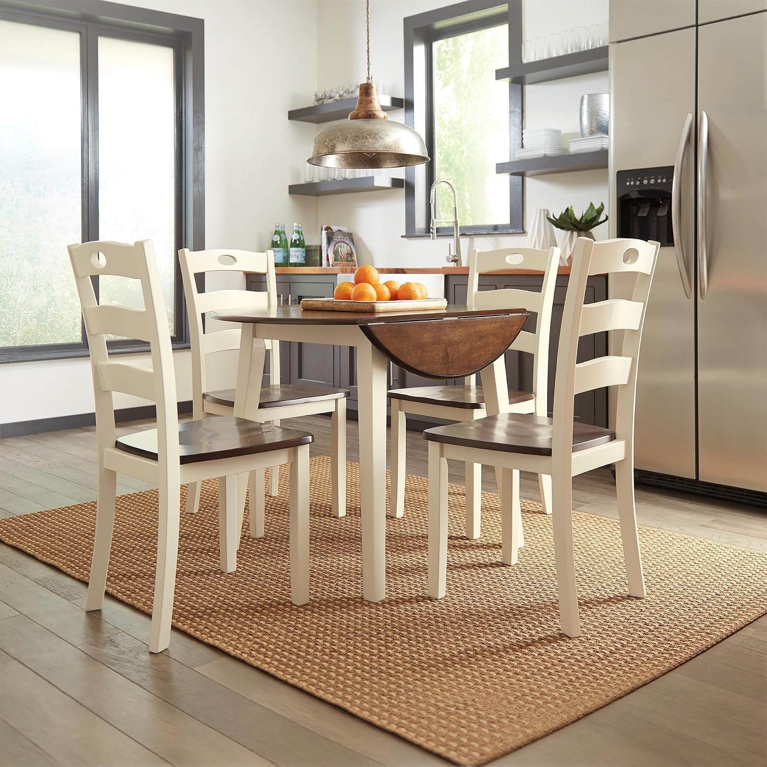 Signature Design by Ashley Woodanville 18" Cottage Ladderback Dining Chair, 2 Count, Cream & Brown
