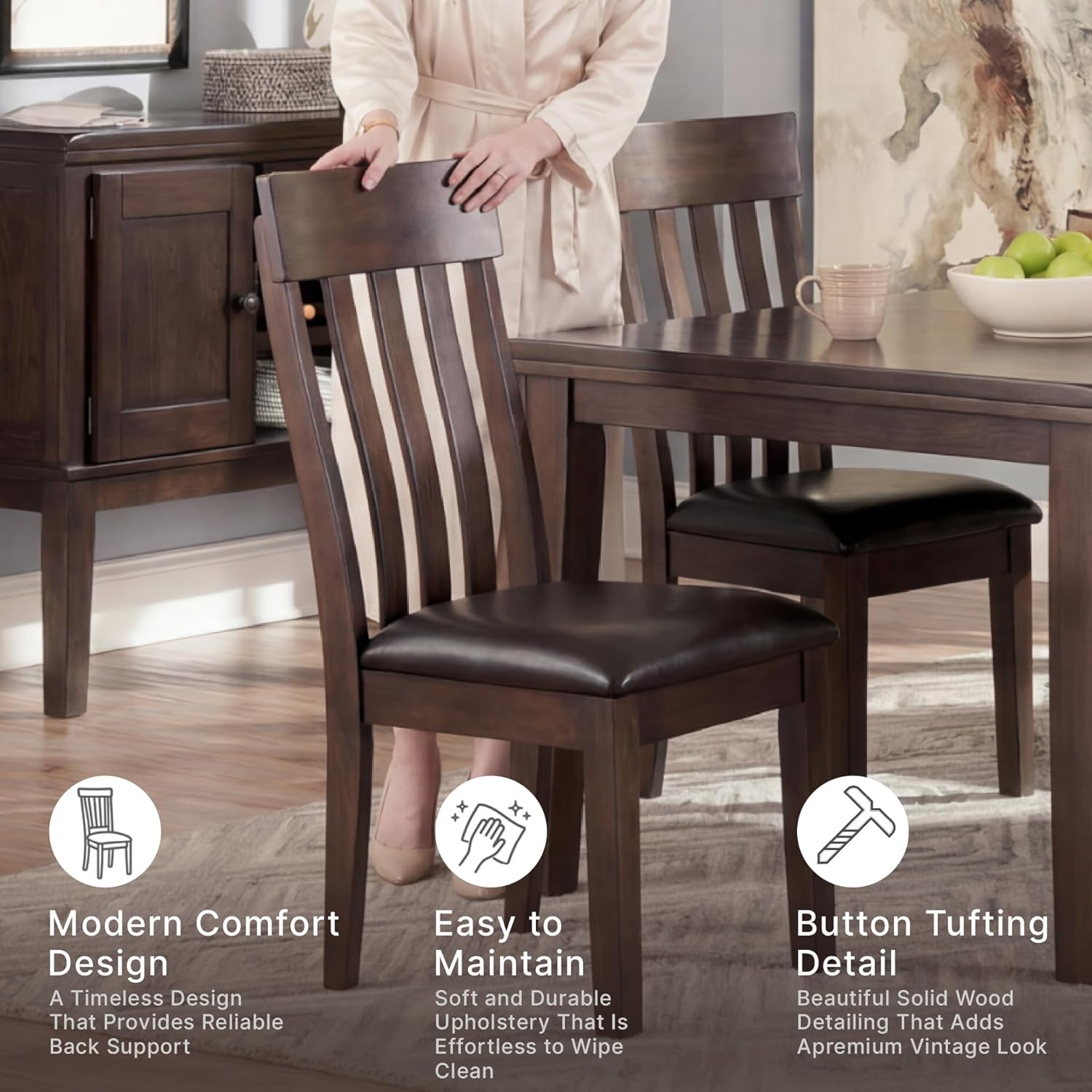 Signature Design by Ashley Haddigan Faux Leather Cushioned Rake Back Dining Chair, 2 Count, Dark Brown