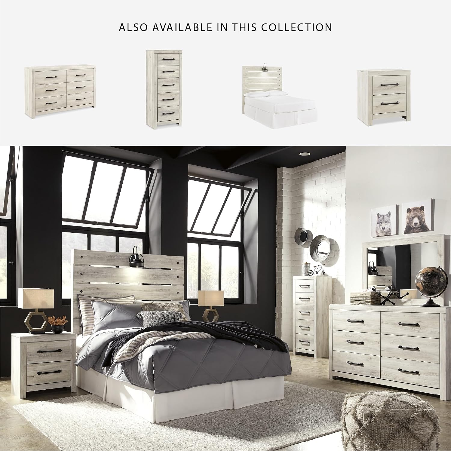 Signature Design by Ashley Cambeck Farmhouse Industrial 6 Drawer Dresser, Whitewash