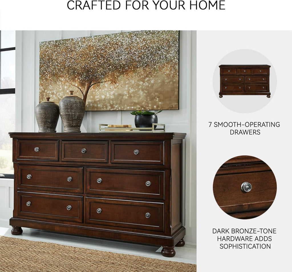 Signature Design by Ashley Porter Traditional 7 Drawer Dresser, Dark Brown