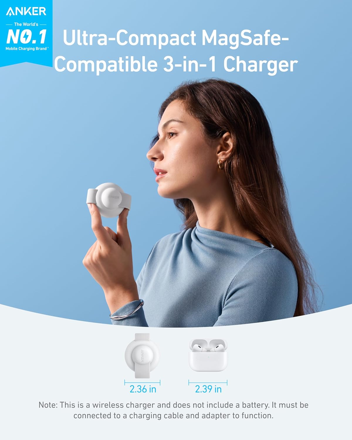 Anker MagGo UFO 3-in-1 MagSafe Compatible Qi2 15W Charging Station | Foldable Travel Design, Wireless Pad for iPhone 17 / 16 Series, AirPods, Apple Watch, and More (Not a Power Bank)