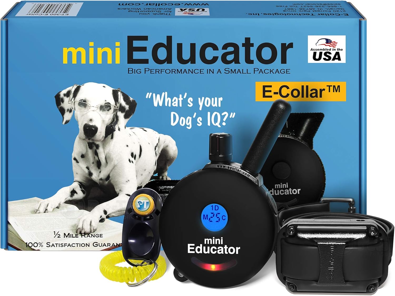 Educator ET-300 Black Mini E Collar for Dog Training with Remote - 1/2 Mile Range, Waterproof, 100 Blunt Stimulation Levels, Tone or Vibration Mode, Night Light Tracking for Small, Medium & Large Dogs