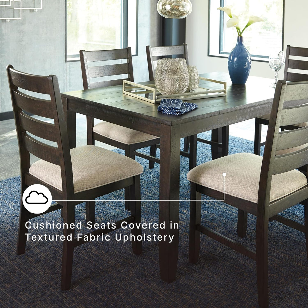 Signature Design by Ashley Rokane 7-Piece Dining Room Table Set with 6 Upholstered Chairs - Brown Wood 20" Rectangular Table & Chair Set for Kitchen Dining Room