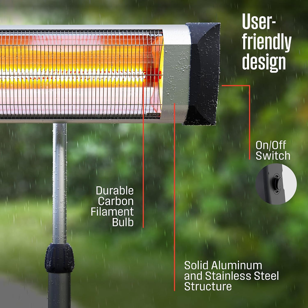 Westinghouse Outdoor Electric Patio Heater, Water Resistant, 44-73" Height Adjustable, Overheat Protection, Auto Shut Off Tip Over Switch, Pole Mounted Infrared Heater for Backyard, Deck, & More