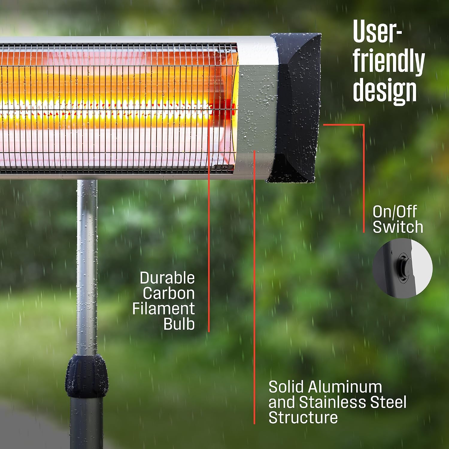 Westinghouse Outdoor Electric Patio Heater, Water Resistant, 44-73" Height Adjustable, Overheat Protection, Auto Shut Off Tip Over Switch, Pole Mounted Infrared Heater for Backyard, Deck, & More