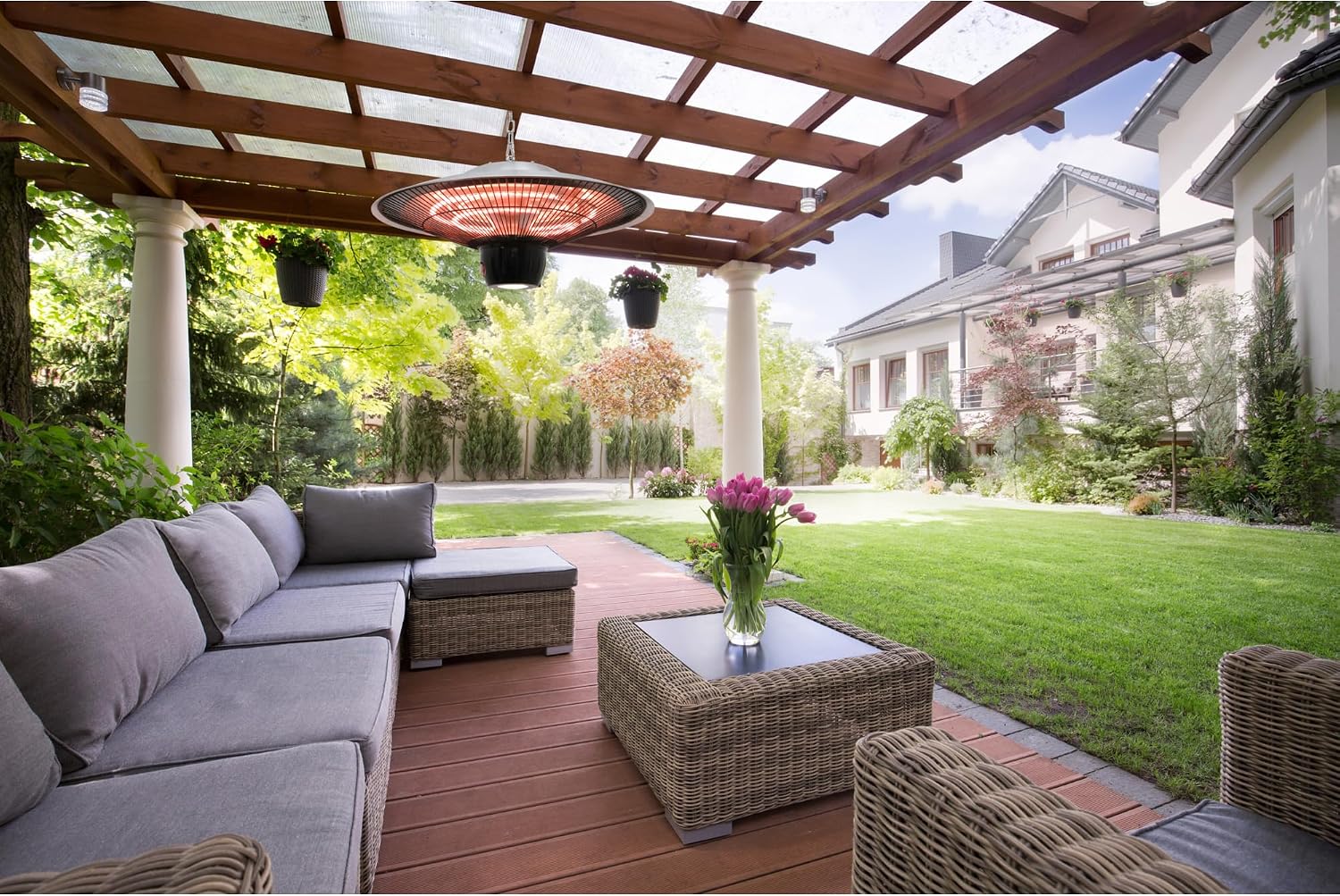 Westinghouse Outdoor Ceiling Patio Heater, Water Resistant, Adjustable Heat Output Up to 1500W, Auto Shut Off Overheat Protection, Hanging Infrared Heater for Patio Cover, Gazebo, Pergola, & More