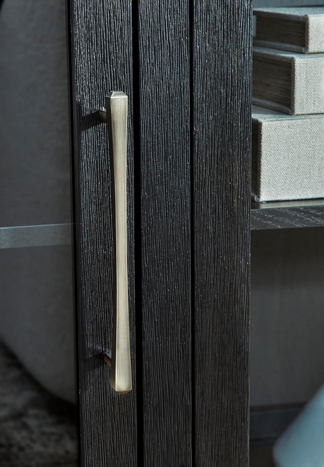 Signature Design by Ashley Rowanbeck Modern Glass Dining Server with 2 Adjustable Shelves and Tapered Legs, Black & Gray
