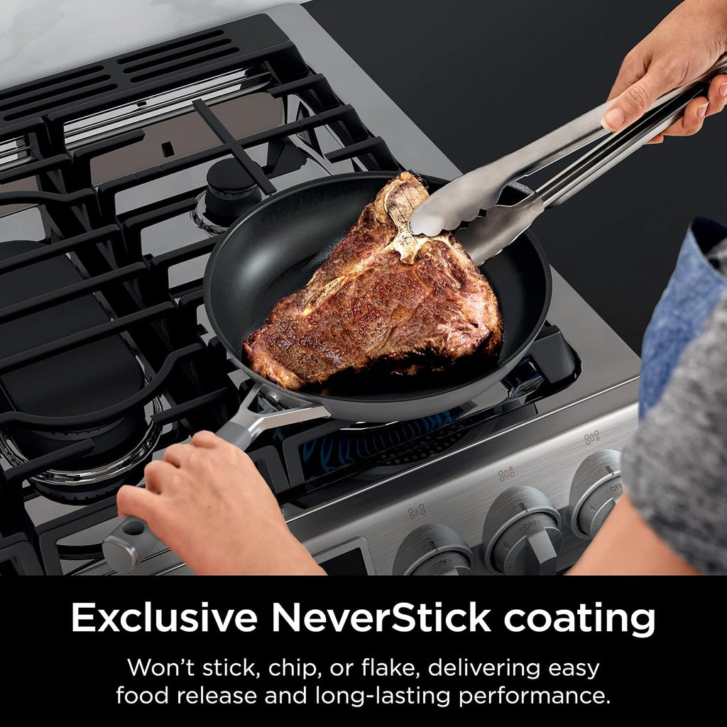 Ninja Pots and Pans Set Non Stick | Comfort Grip 10-Piece Cookware Set with NeverStick | Frying Pan, Sauce Pan With Lid, Stock Pot with Lid, Nonstick, Dishwasher Safe, Oven Safe to 400°F, CW69010