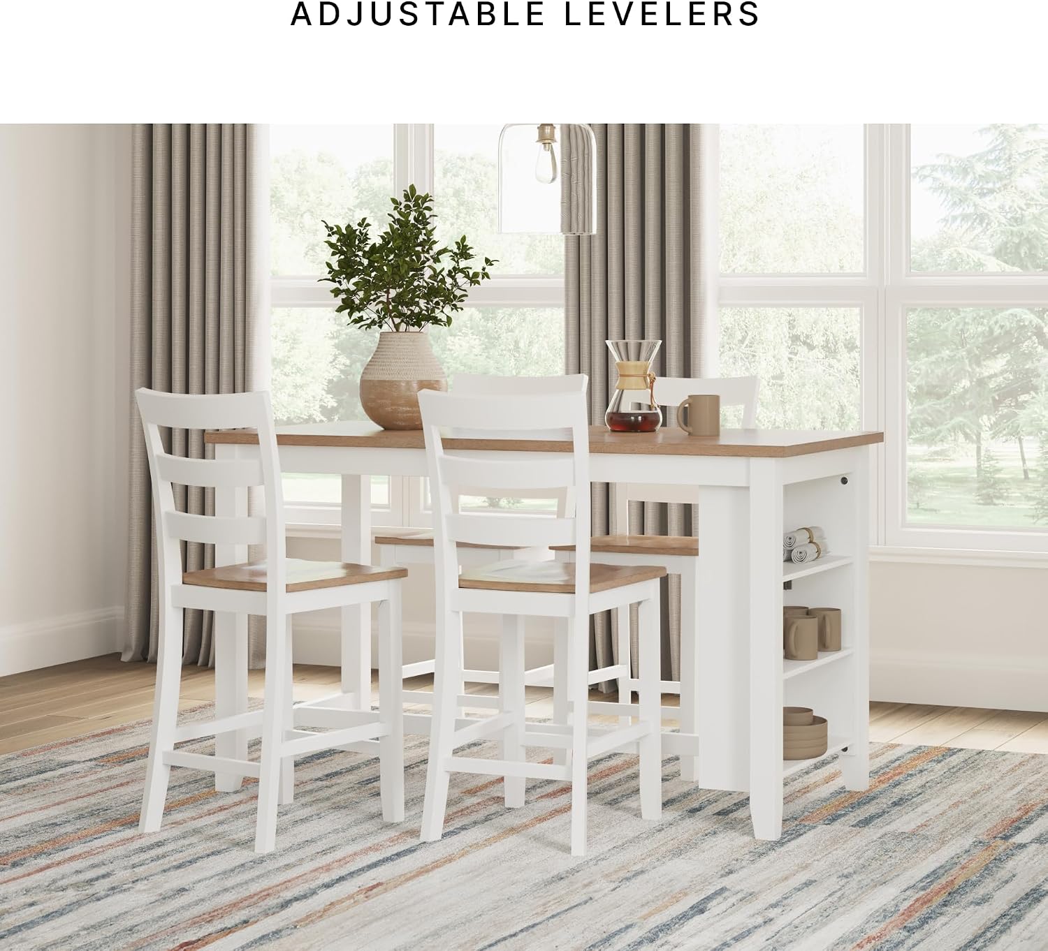 Signature Design by Ashley Gesthaven Counter Height Dining Table Set 4 Bar Stools, Butcher Block Veneer Top, Natural Mango Wood and Dark Slate Blue, 41.88" Square