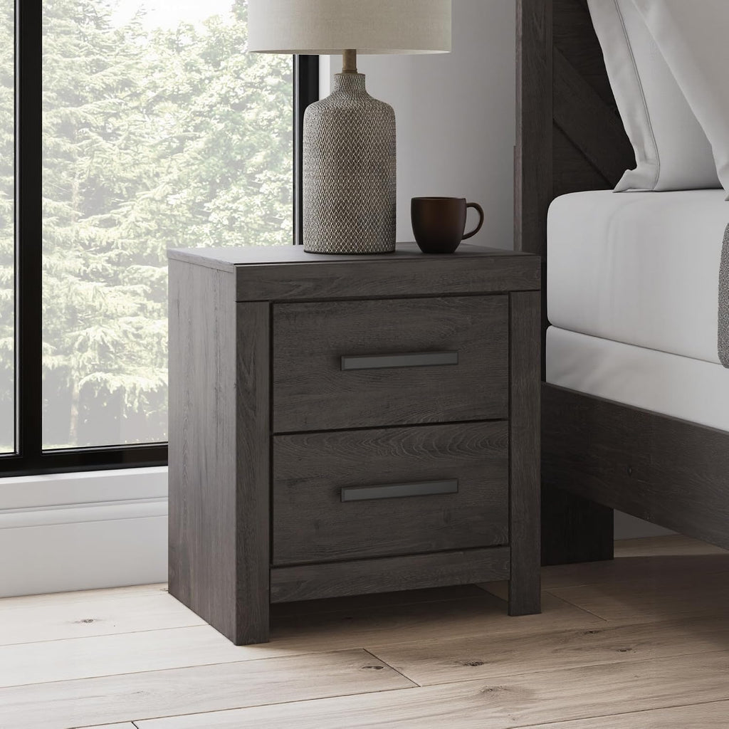 Signature Design by Ashley Prendonea Casual 2-Drawer Nightstand for Bedroom, Wood, Large Handles with Dark Finish, Framed Drawer Fronts, Smooth-Gliding Drawers, 24.41" High, Gray