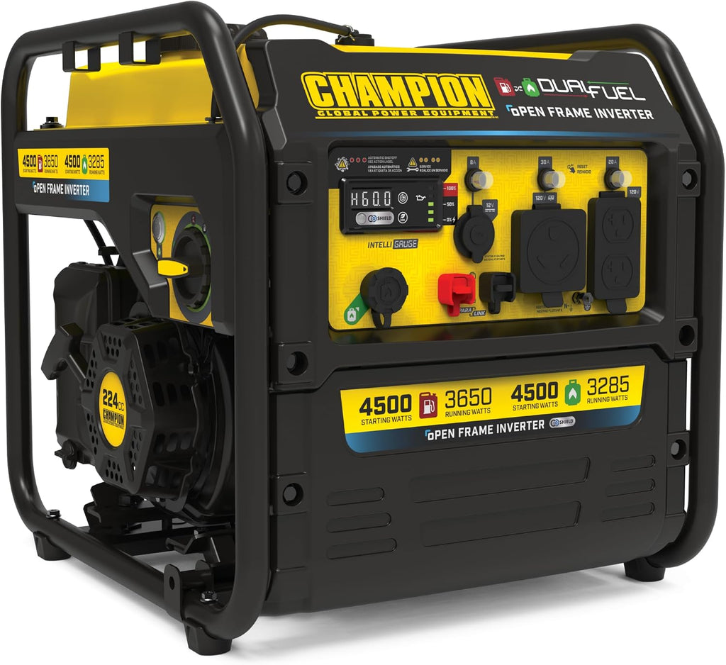 Champion Power Equipment 4,500-Watt Electric Start Dual Fuel RV Ready Portable Open Frame Inverter Generator with Quiet Technology and Free 3-Year Warranty