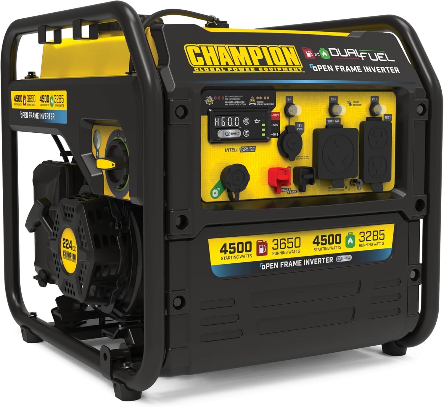 Champion Power Equipment 4,500-Watt Electric Start Dual Fuel RV Ready Portable Open Frame Inverter Generator with Quiet Technology and Free 3-Year Warranty