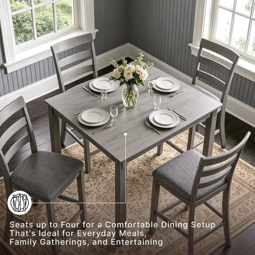 Signature Design by Ashley Bridson 5 Piece Dining Room Set, Includes Table & 4 Ladderback Barstools, Wood, Gray