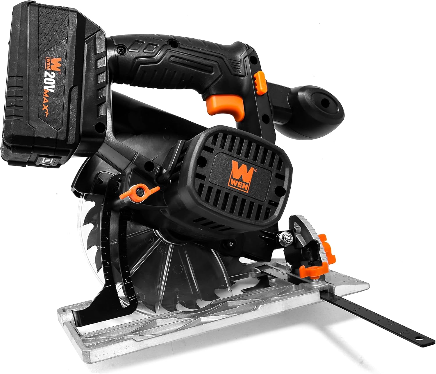 WEN Cordless Circular Saw, 6.5-Inch Blade with 20V Max 4.0 Ah Lithium-Ion Battery and Charger (20625)