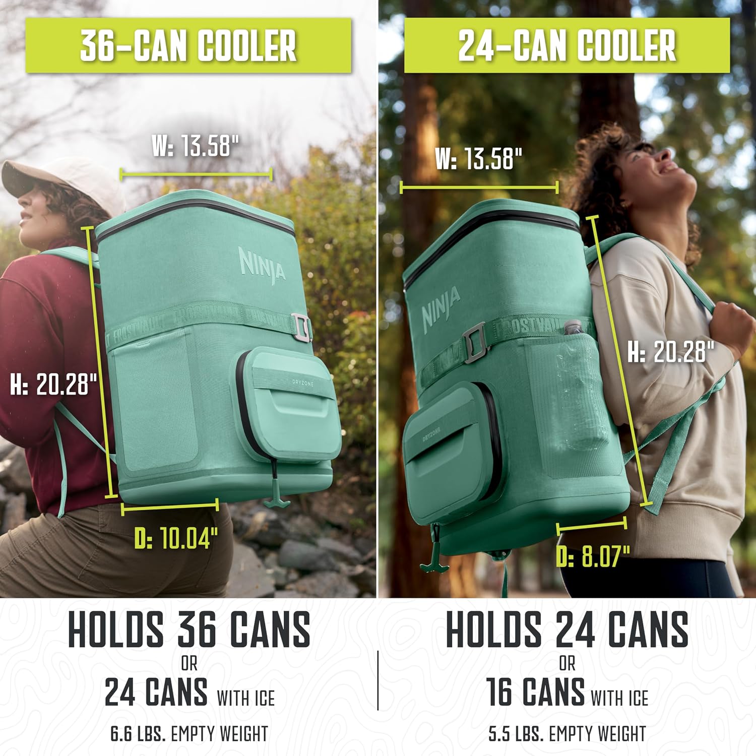 Ninja FrostVault Go Can Soft Cooler, 24, 36, Leak Proof, Built-in Cup Holder, 2 Ice Packs and Dry Storage Drawer, Polyester Insulation, Hiking, Camping, Picnic