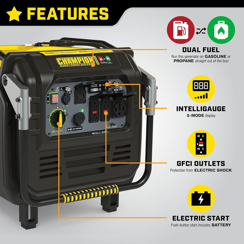Champion Power Equipment 8500-Watt Electric Start Dual Fuel Home Backup Portable Inverter Generator with Quiet Technology and CO Shield