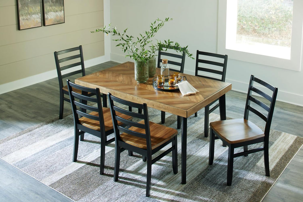 Signature Design by Ashley Blondon Rectangular Dining Room Table Set with 6 Chairs, Chevron Pattern, Tapered Legs, Seats 6, Wood, 60" Long, Brown & Black