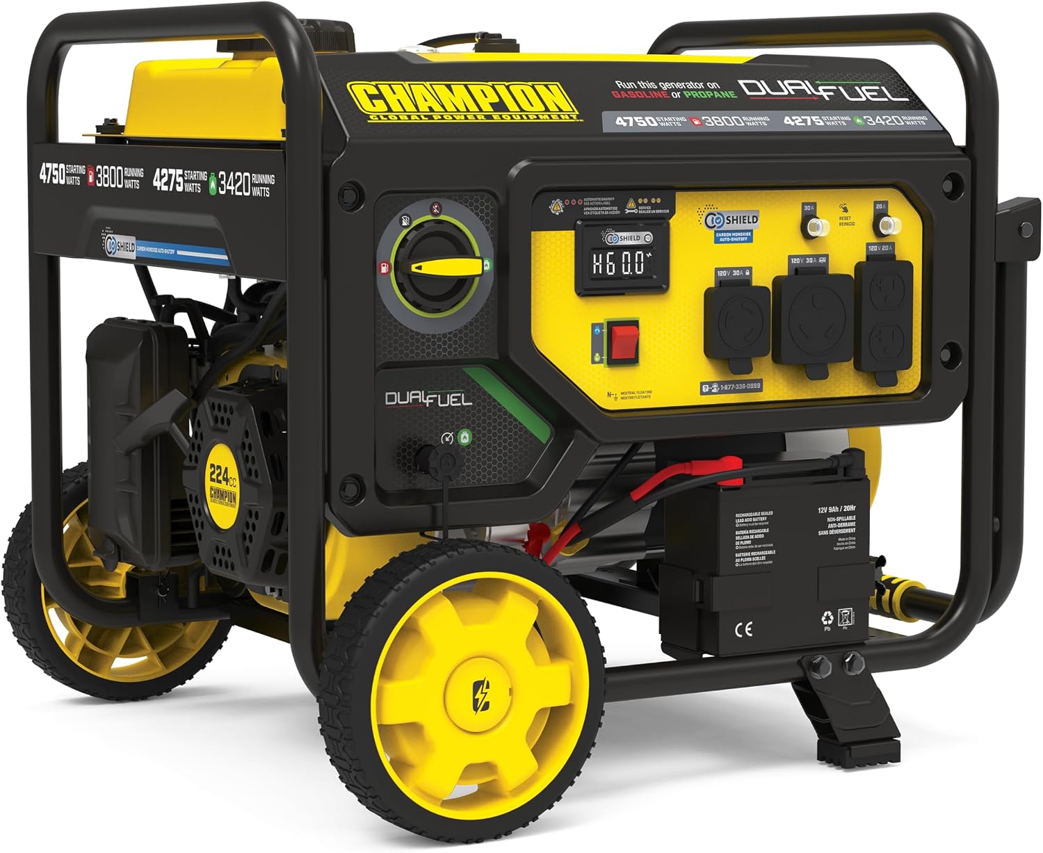 Champion Power Equipment 4750-Watt Electric Start Dual Fuel RV Ready Portable Generator with Free 3-Year Warranty, CARB Compliant