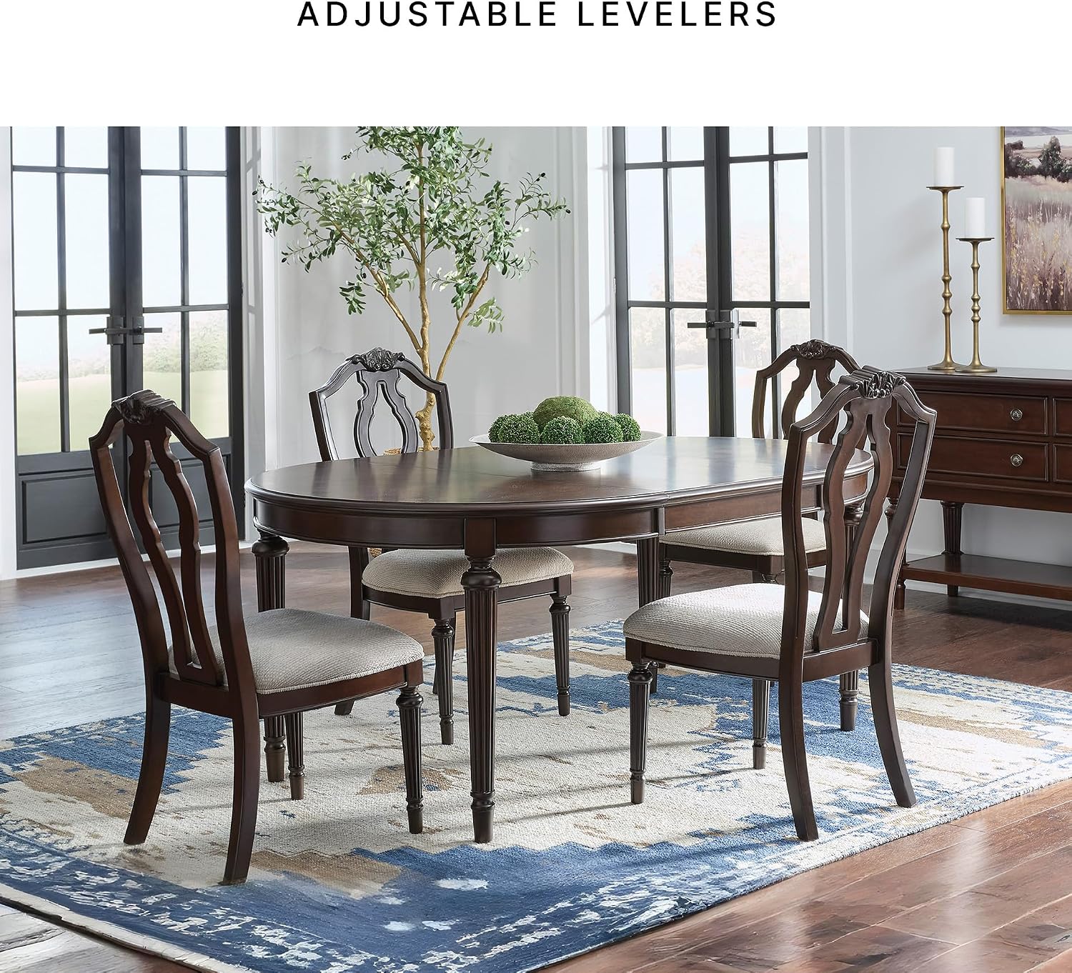 Signature Design by Ashley Traditional Upholstered Side Chairs, Dining Chairs Set of 2, Hardwood and Engineered Wood Frame with Cherry Brown Finish, Ideal for Formal Dining Rooms, Tan