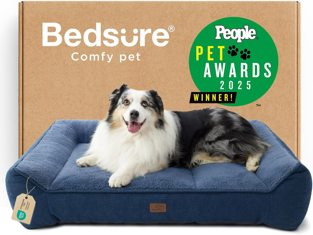 Bedsure SupportMax™ XL Orthopedic Dog Beds Large Sized Dog - Extra Thick Supportive Dogs Couch with Waterproof Washable Cover, Extra Large Comfort Pet Sofa with Soft Sherpa & Nonskid Bottom, Grey, 42"