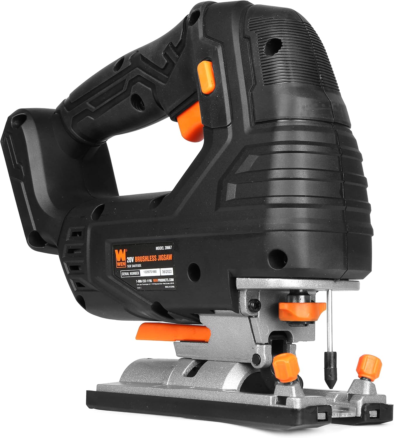WEN Cordless Jigsaw, Brushless with Variable Speed, 20V Max 4.0 Ah Lithium Ion Battery and Charger (20667)