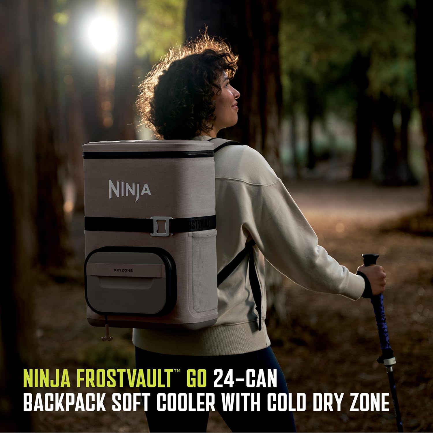 Ninja | Backpack Cooler | FrostVault Go 24 Can Soft Cooler | Leakproof Zipper with Built in Can Opener, 2 Ice Packs & Dry Storage Drawer | for Hiking, Camping & More | Birch Beige | FF124CS