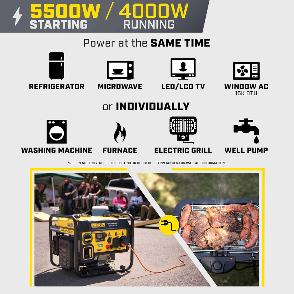 Champion Power Equipment 5500-Watt RV Ready Portable Generator | Open Frame Inverter, Quiet Technology, 3-Year Warranty, CARB Compliant