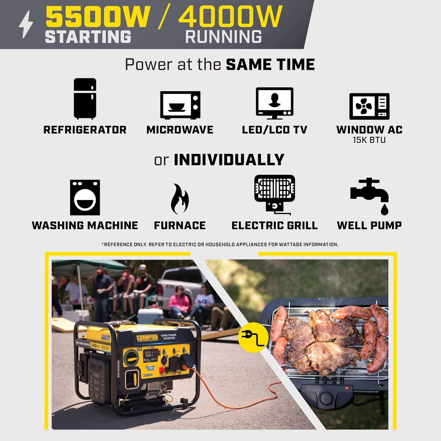 Champion Power Equipment 5500-Watt RV Ready Portable Generator | Open Frame Inverter, Quiet Technology, 3-Year Warranty, CARB Compliant