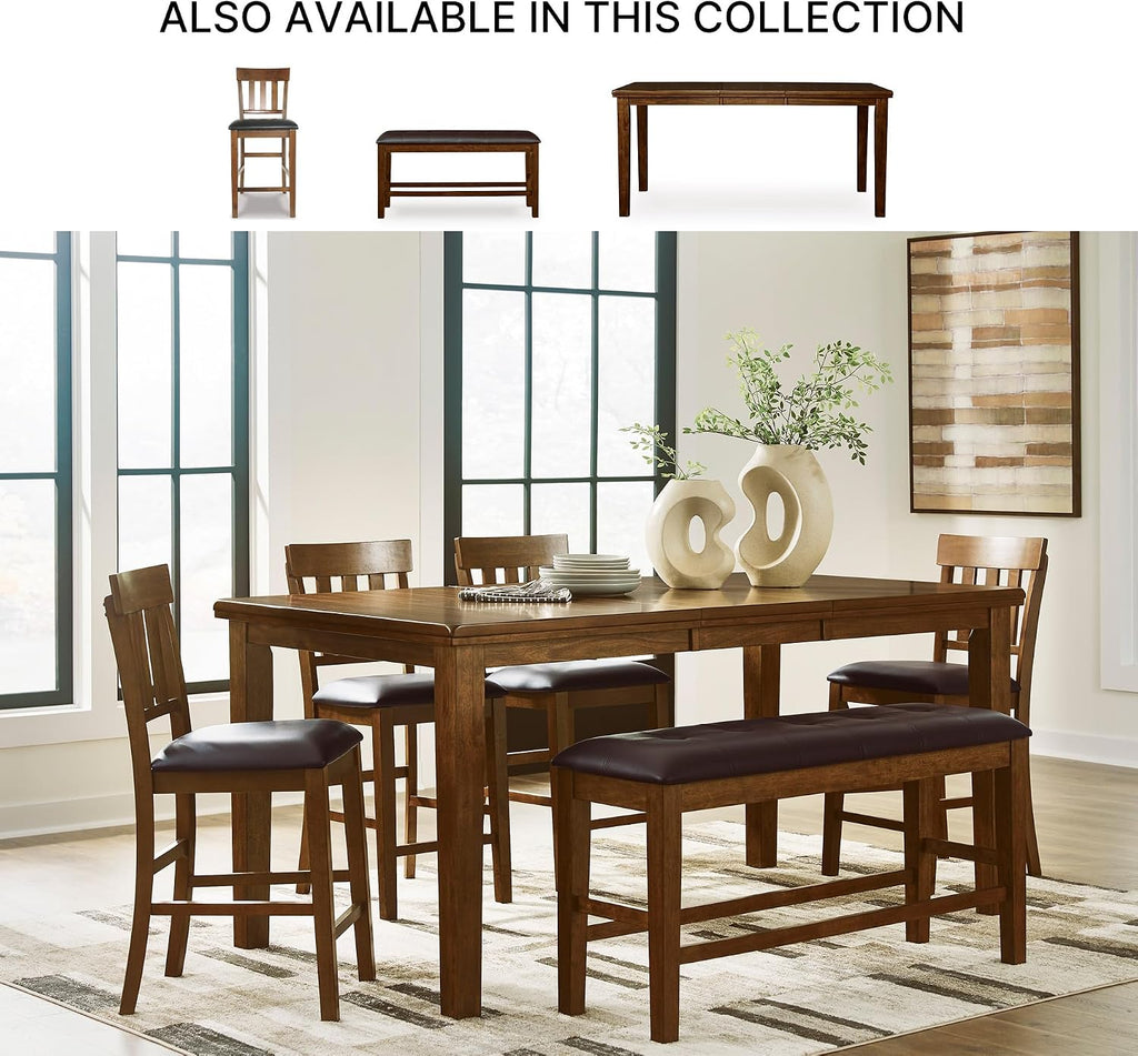 Signature Design by Ashley Ralene Classic Tufted Faux Leather Upholstered Counter Height Dining Bench with Distressed Finish, Dark Brown