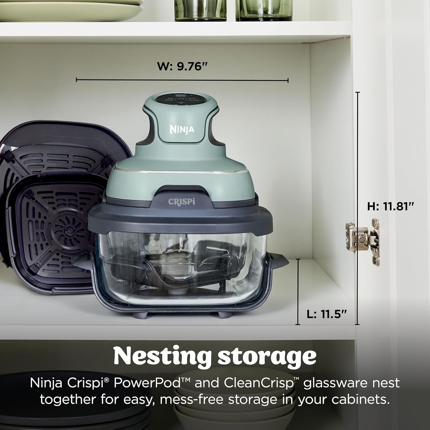 Ninja Crispi 4-in-1 Glass Air Fryer | With Non-Toxic 4QT & 6-Cup Glass Containers & Lids | Microwave, Freezer, Dishwasher Safe | 450°F Max Temp |1500 Watt | Green | FN101SG