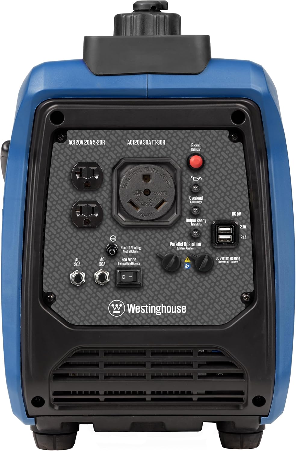 Westinghouse 2550 Peak Watt Super Quiet & Lightweight Portable Inverter Generator, RV Ready 30A Outlet, Gas Powered, Parallel Capable, Long Run Time,Blue