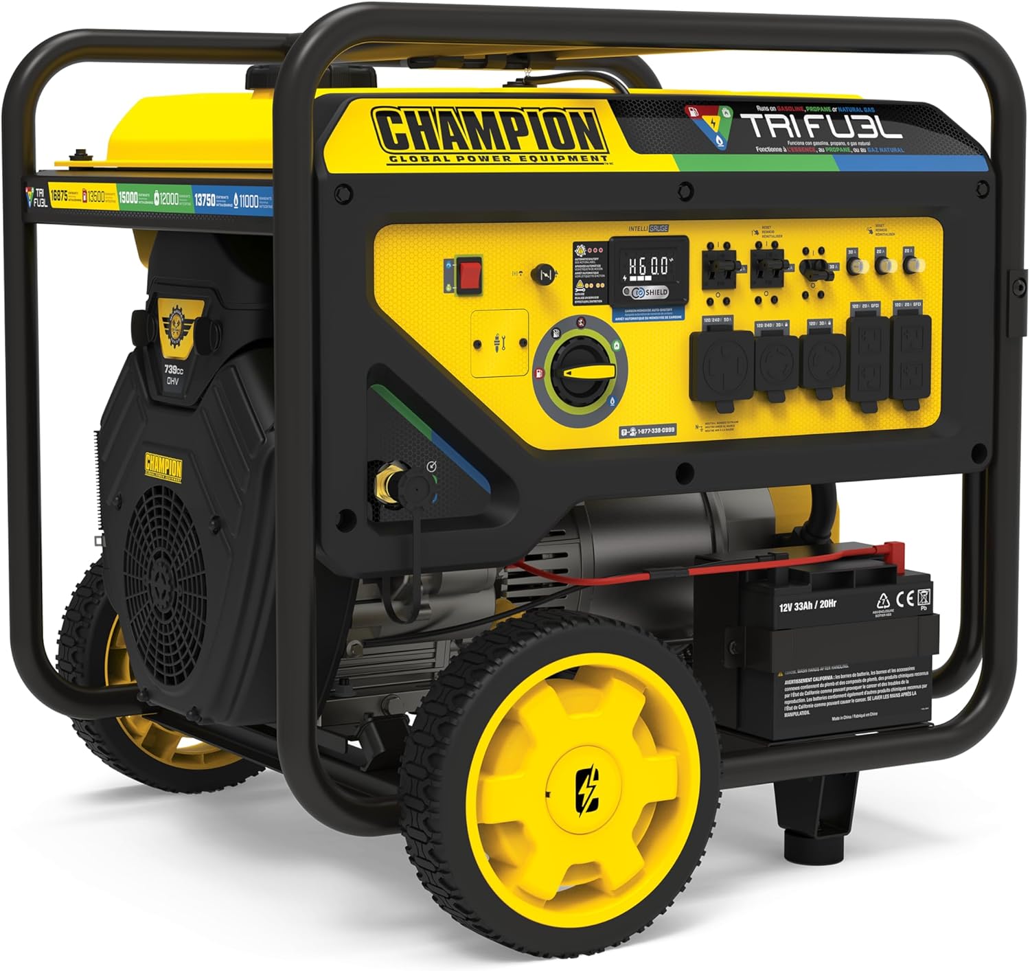 Champion Power Equipment 16,875-Watt Electric Start Tri Fuel Home Backup Portable Generator, Free 3-Year Warranty