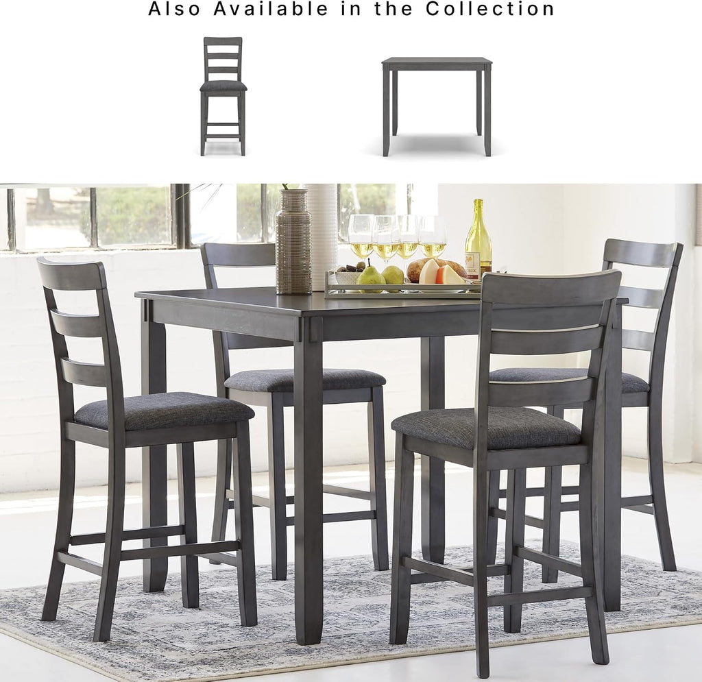 Signature Design by Ashley Bridson 5 Piece Dining Room Set, Includes Table & 4 Ladderback Barstools, Wood, Gray