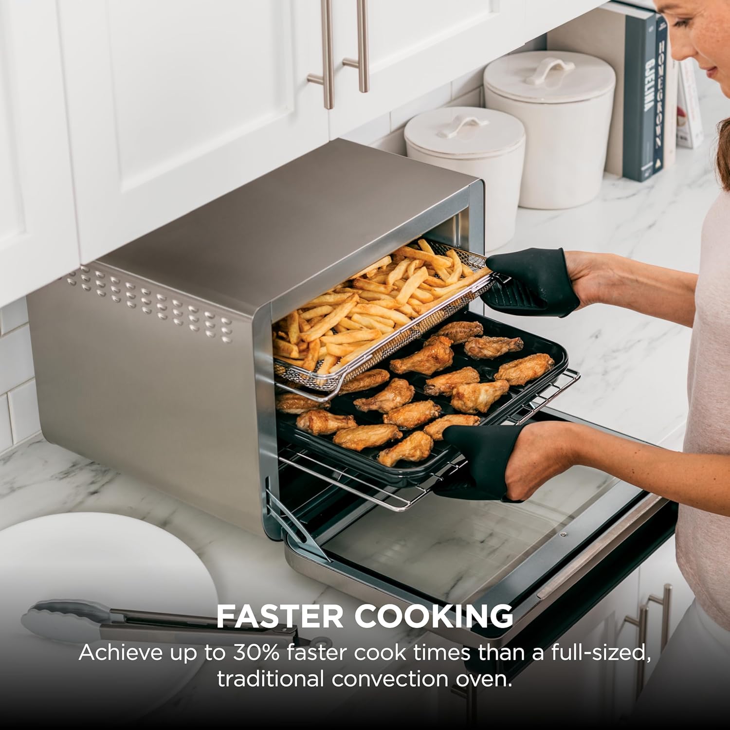 Ninja Air Fryer & Toaster Oven Combo | 10-in-1 Foodi XL Pro Air Fry Countertop Oven | Fit a 5-lb Chicken & Sheet Pan of Vegetables | Bake, Dehydrate, Toast & More |1800 Watts | Stainless Steel | DT201