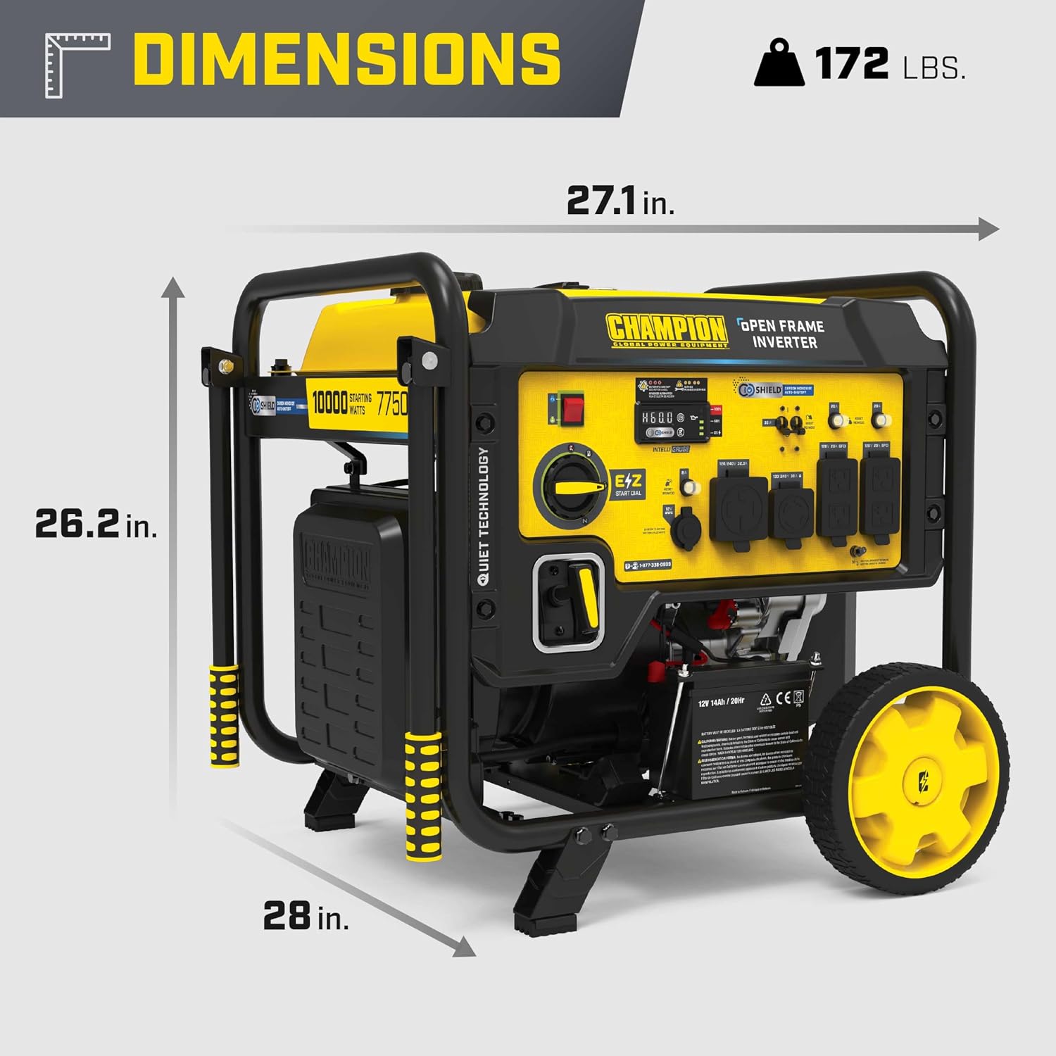 Champion Power Equipment 10,000-Watt Electric Start Home Backup Portable Open Frame Inverter Generator with Quiet Technology and Free 3-Year Warranty