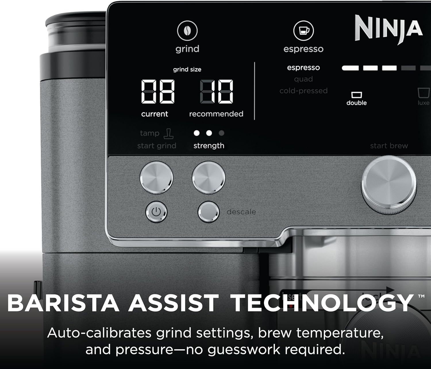 Ninja Luxe Café Premier 3-in-1 Espresso Machine, Drip Coffee, & Rapid Cold Brew | Built-in Coffee Grinder, Hands-Free Milk Frother, Assisted Tamper for Cappuccinos & Lattes | Gunmetal | ES601GM