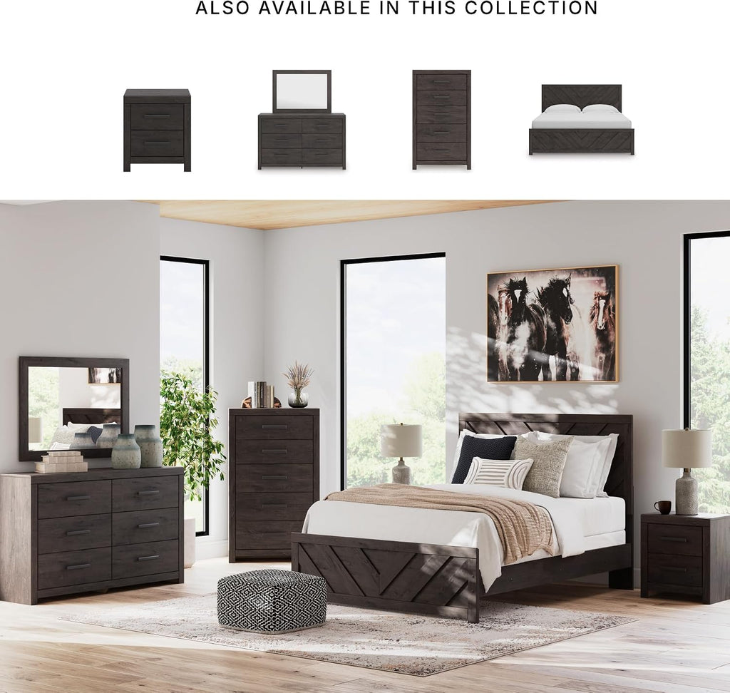 Signature Design by Ashley Prendonea Casual 2-Drawer Nightstand for Bedroom, Wood, Large Handles with Dark Finish, Framed Drawer Fronts, Smooth-Gliding Drawers, 24.41" High, Gray