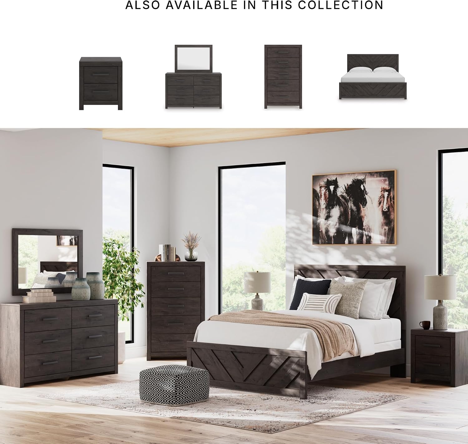 Signature Design by Ashley Prendonea Casual 2-Drawer Nightstand for Bedroom, Wood, Large Handles with Dark Finish, Framed Drawer Fronts, Smooth-Gliding Drawers, 24.41" High, Gray
