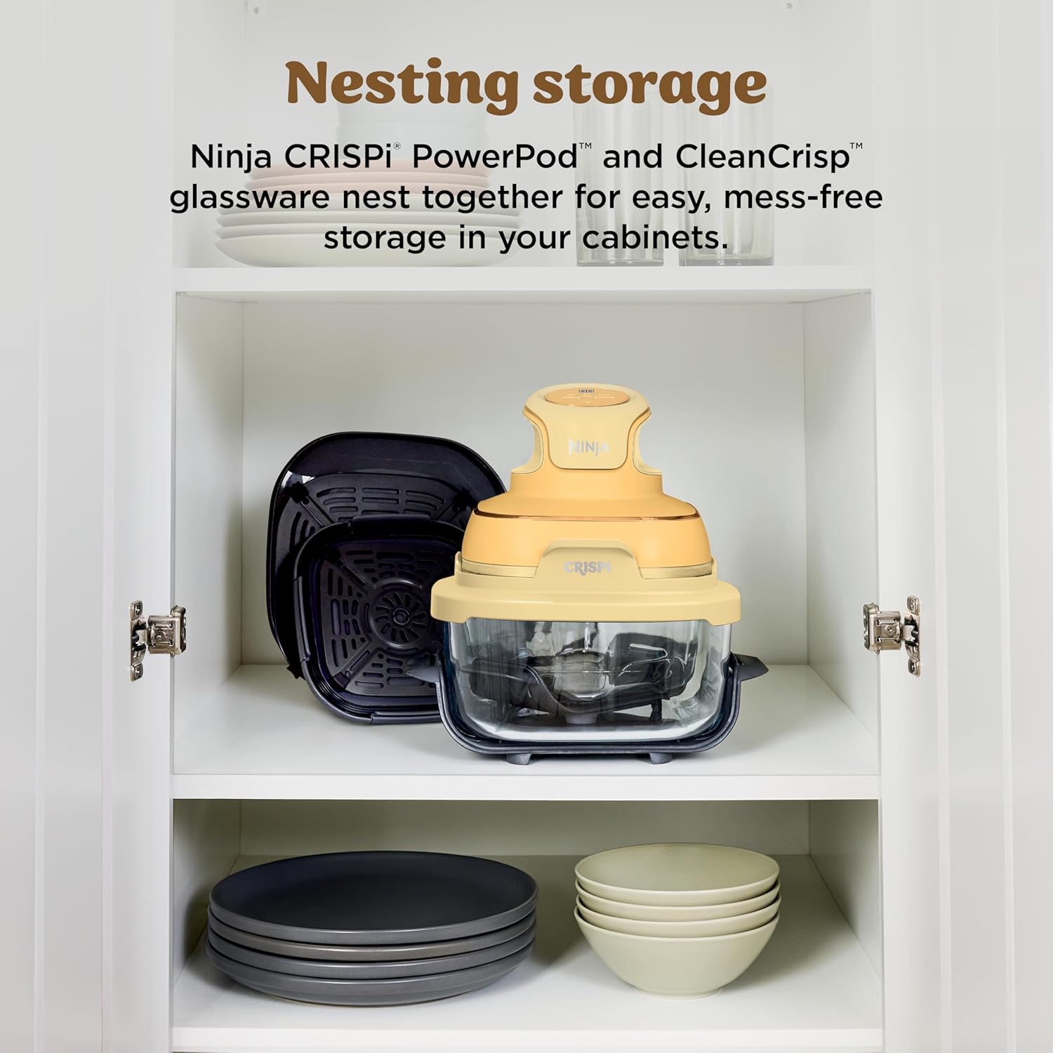 Ninja Crispi 4-in-1 Glass Air Fryer | 450°F | Non-Toxic | 4QT & 6-Cup Glass Containers w/Lids | Microwave, Freezer, Dishwasher Safe | Max Crisp, Air Fry, Bake, Recrisp | Ginger Snap | FN101GD