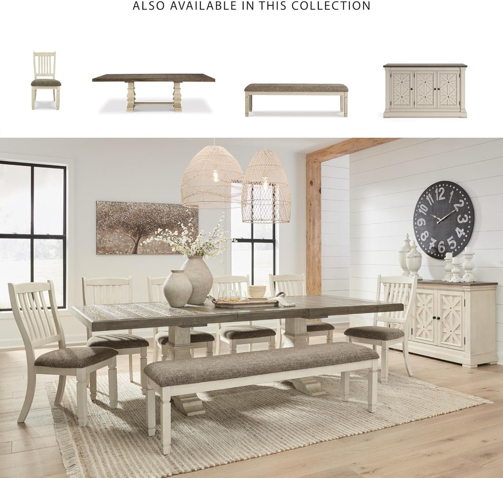 Signature Design by Ashley Bolanburg Casual 65" Upholstered Dining Room Bench with Foam Cushion, Antique Cream & Brown