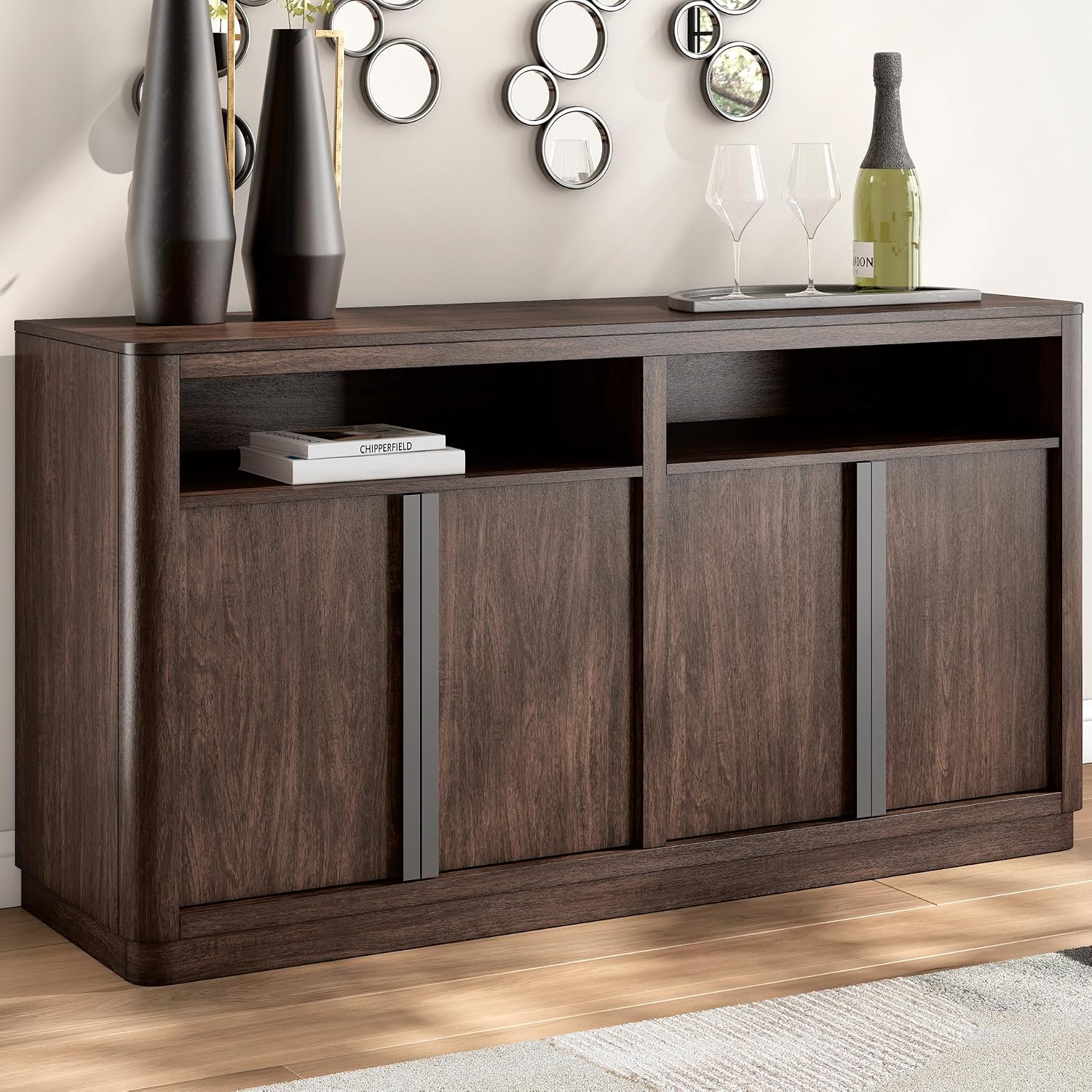 Signature Design by Ashley Yingden Dining Server, 60-Inch Sideboard Cabinet with Storage, Mango Wood Veneer, Buffet Table for Kitchen, Home Bar & Dining Room, Dark Brown