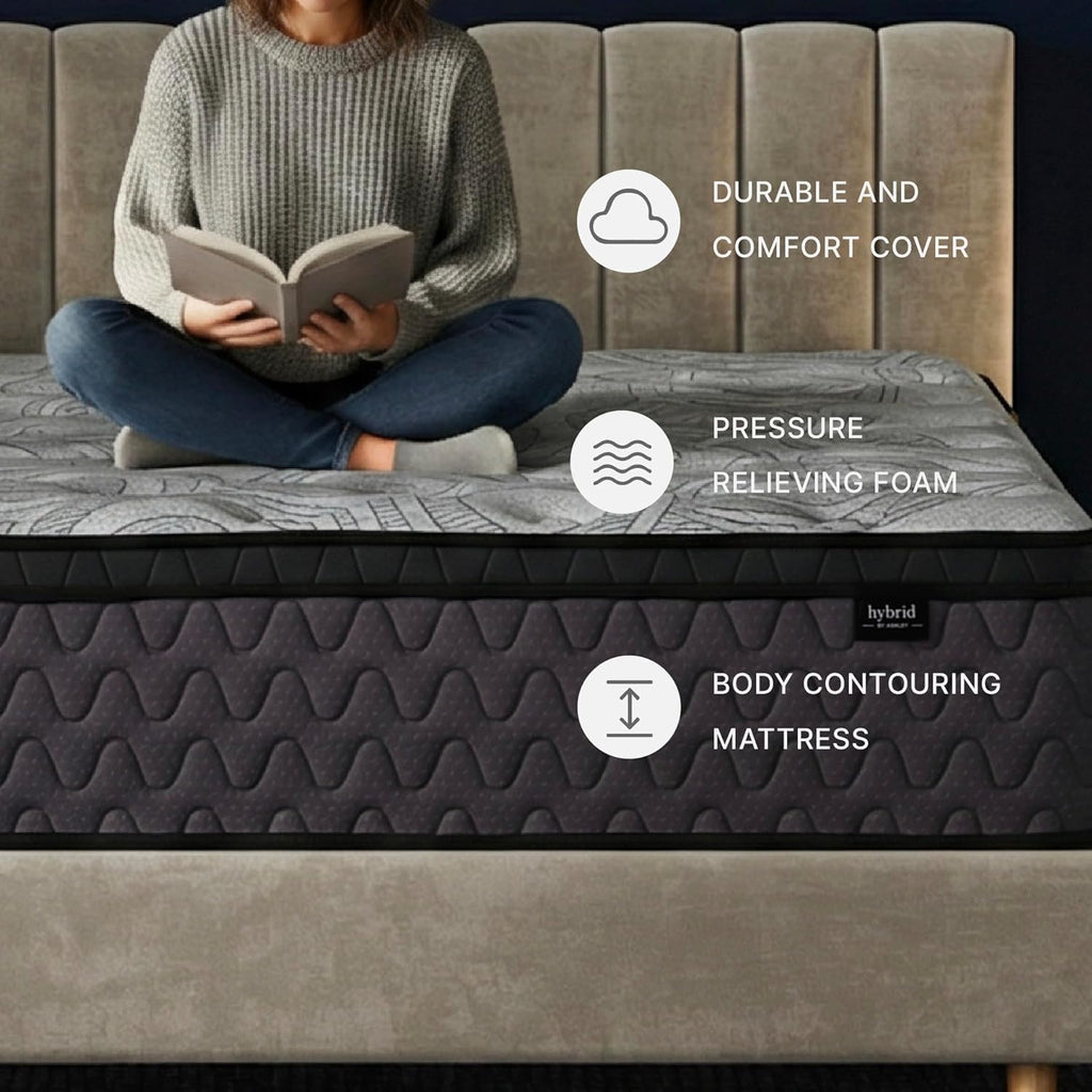 Signature Design by Ashley Augusta2 Queen Mattress in a Box, Firm Euro Pillow Top Memory Foam Mattress, 12 Inch Wrapped Coil Support, Cooling Gel for Queen Size Bed