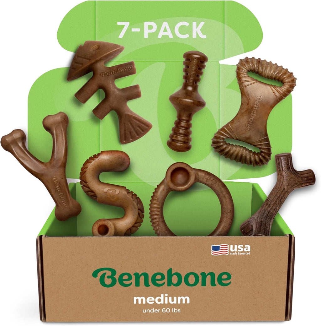 Benebone Medium 4-Pack Dog Toys for Aggressive Chewers – Durable Dog Bones, Made in USA – Dog Toys for Medium Dogs Under 60 lbs