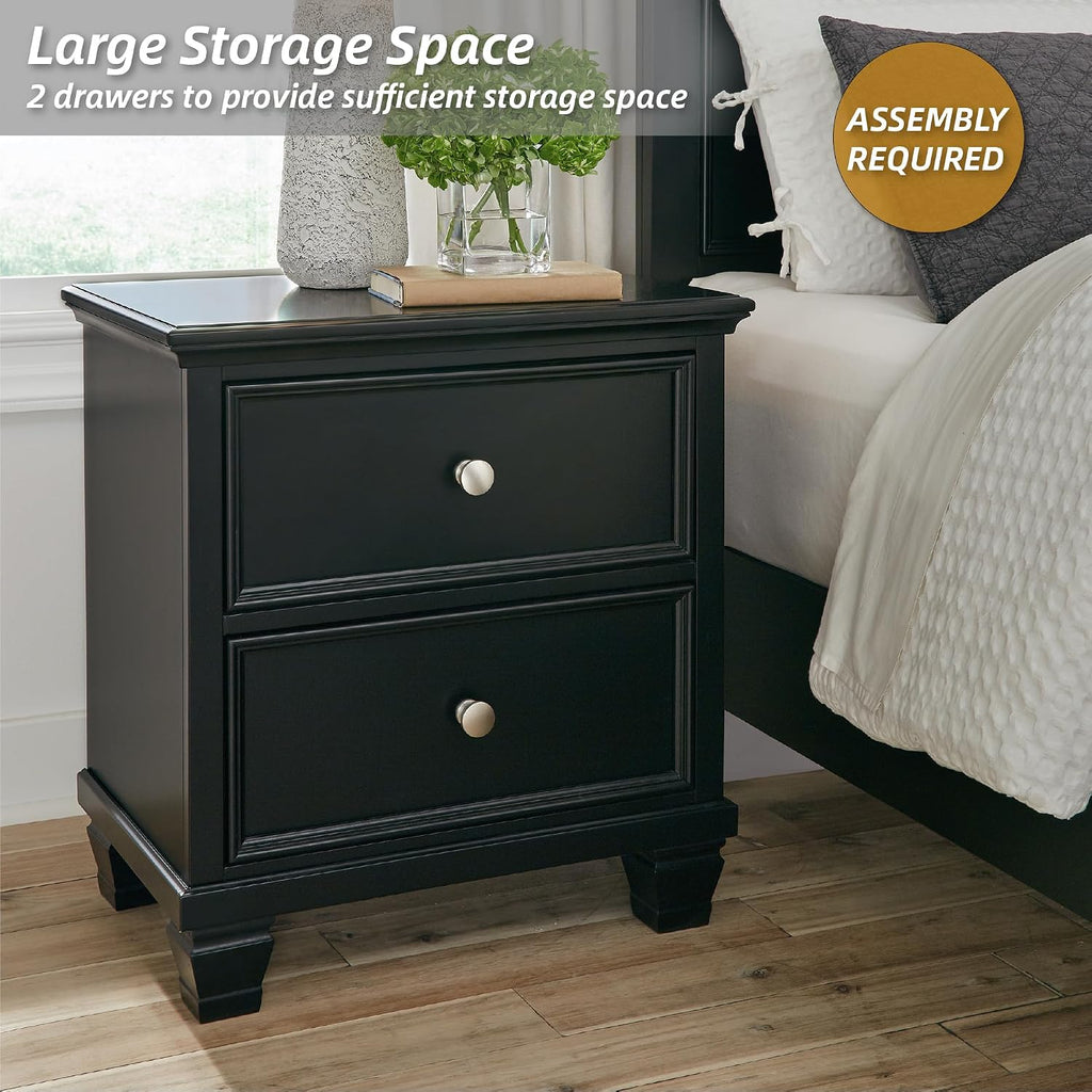 Signature Design by Ashley Lanolee Classic 2 Drawer Nightstand for Bedroom, 26.75" Tall, Black