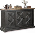 Signature Design by Ashley Tyler Creek Vintage Casual Dining Room Buffet Cabinet or Server with 3 Doors and Lattice Design, Wood, 36" High, Black & Gray