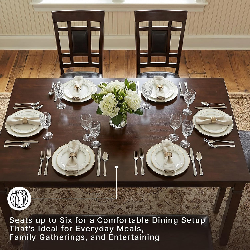 Signature Design by Ashley Bennox 6 Piece Dining Set with Upholstered Bench, Table & 4 Upholstered Chairs, Seats 6, Wood, Brown