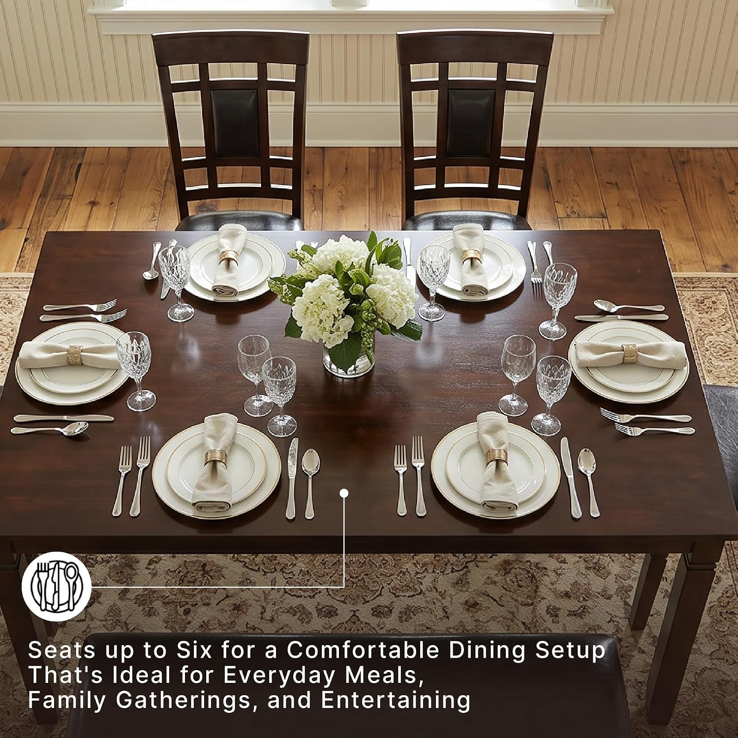 Signature Design by Ashley Bennox 6 Piece Dining Set with Upholstered Bench, Table & 4 Upholstered Chairs, Seats 6, Wood, Brown